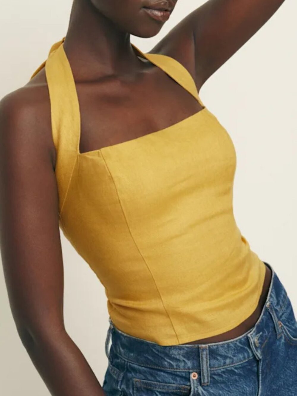 Reformation Malika Linen Top, Color Sunflower, Size 4, NWT
